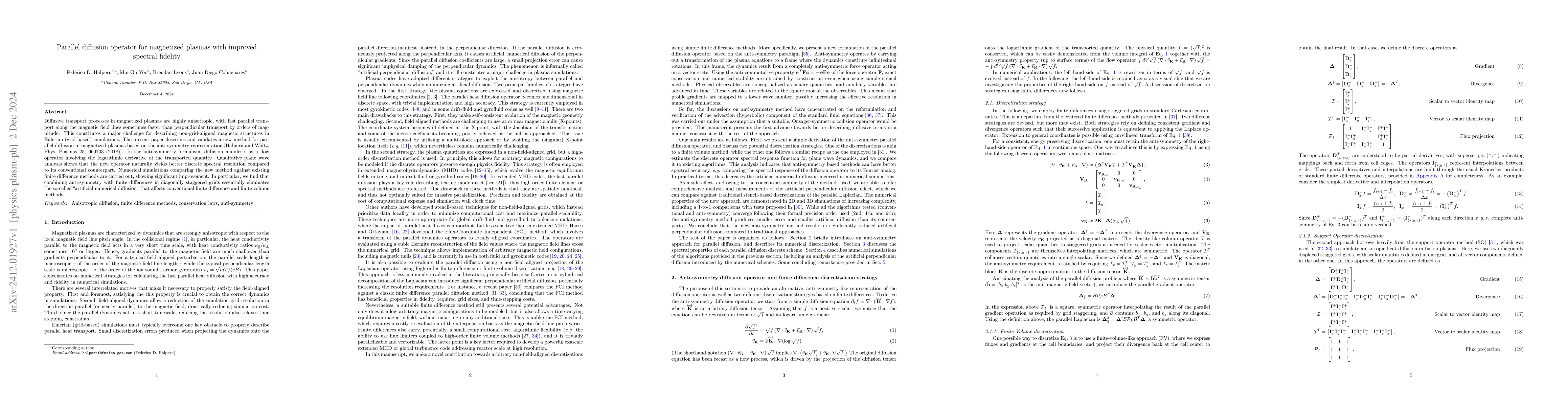 Thumbnail for Parallel diffusion operator for magnetized plasmas with improved
  spectral fidelity