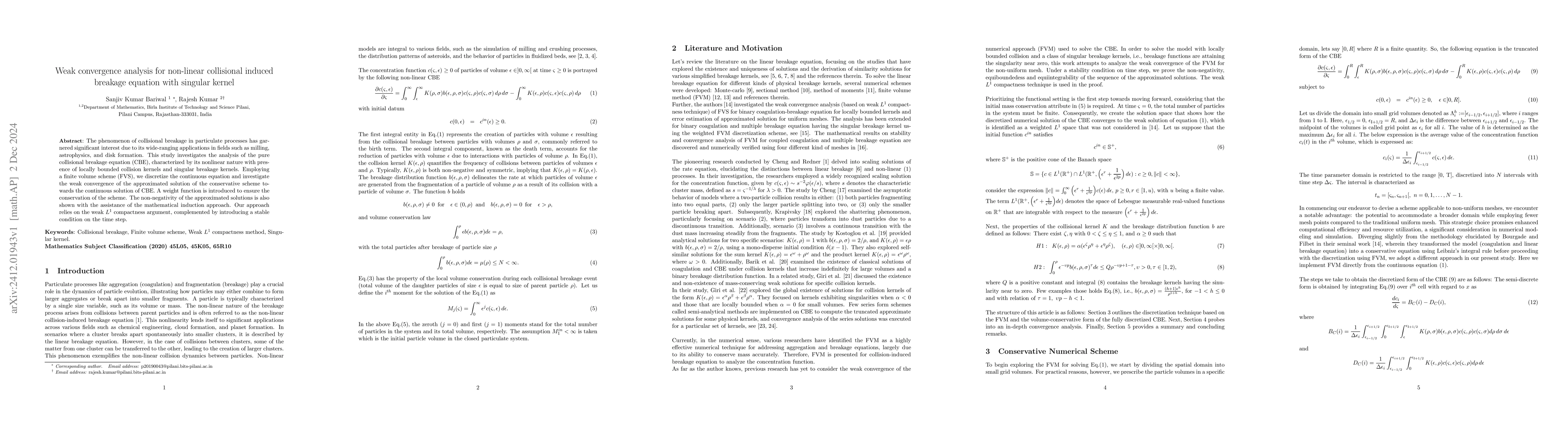 Thumbnail for Weak convergence analysis for non-linear collisional induced breakage
  equation with singular kernel