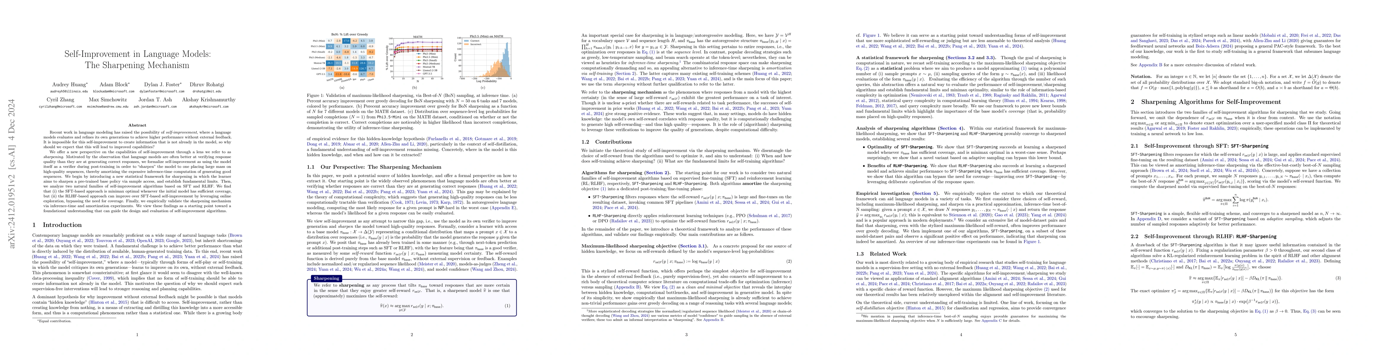 Thumbnail for Self-Improvement in Language Models: The Sharpening Mechanism