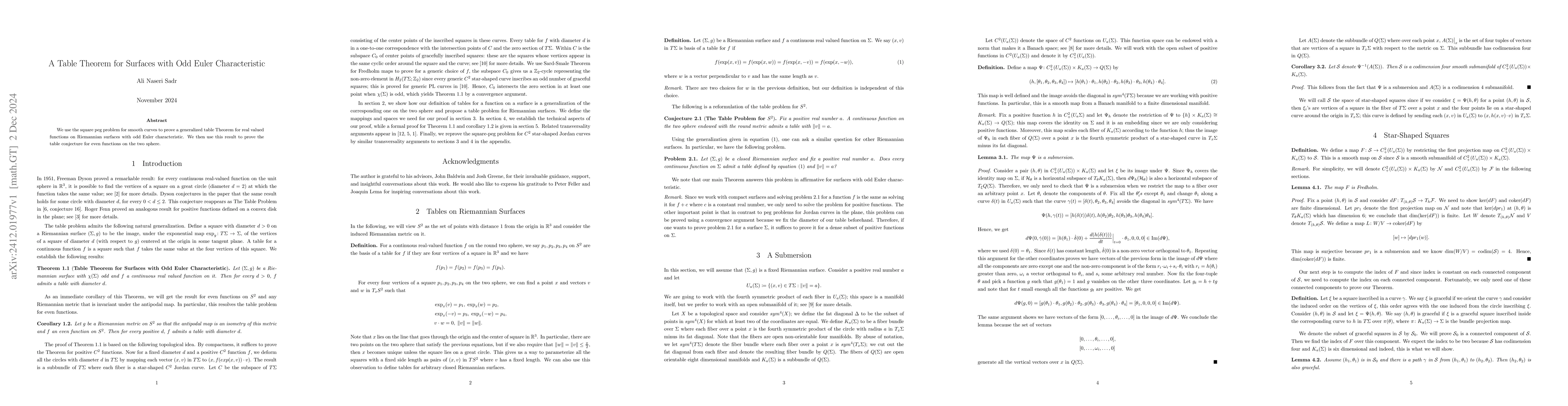 Thumbnail for A Table Theorem for Surfaces with Odd Euler Characteristic