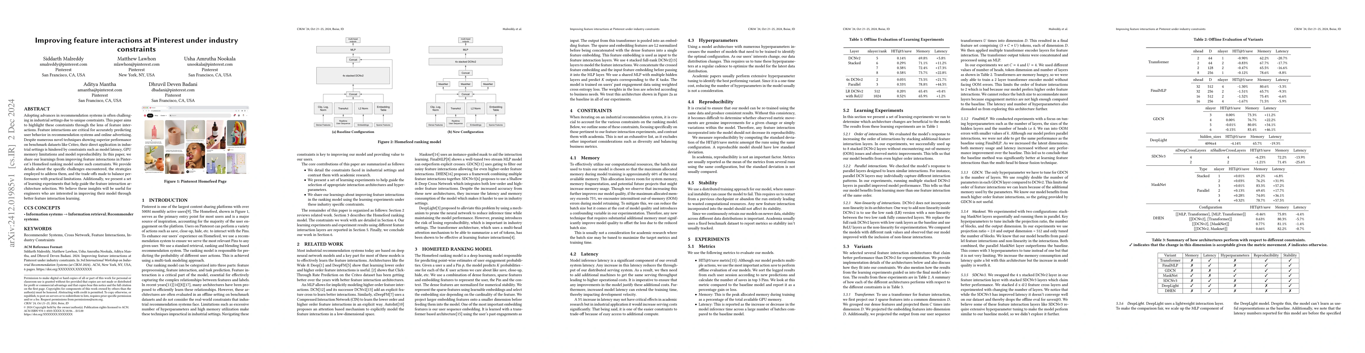 Thumbnail for Improving feature interactions at Pinterest under industry constraints