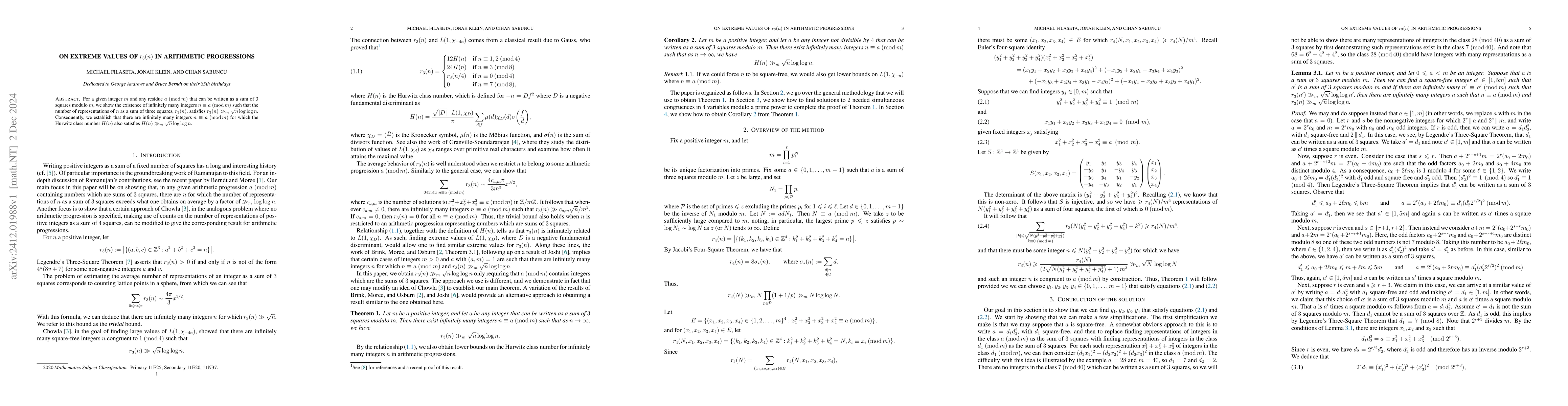 Thumbnail for On extreme values of $r_3(n)$ in arithmetic progressions