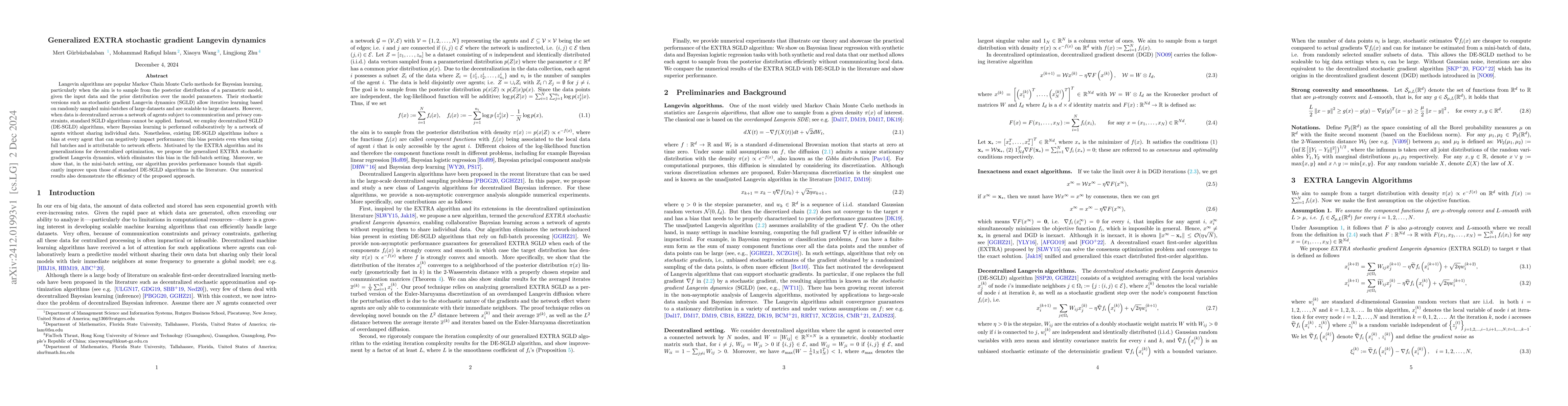 Thumbnail for Generalized EXTRA stochastic gradient Langevin dynamics