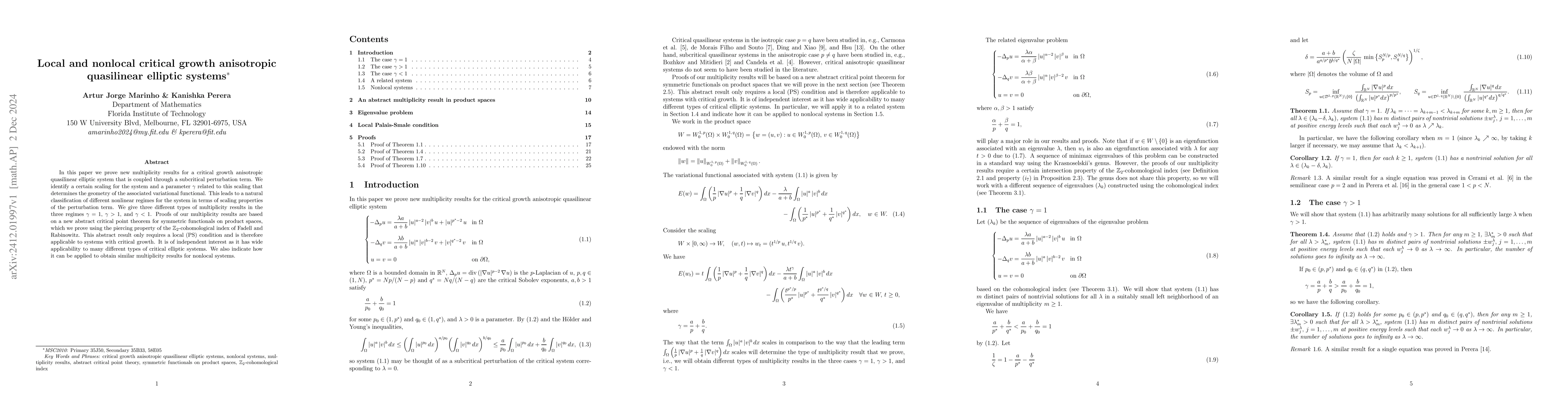 Thumbnail for Local and nonlocal critical growth anisotropic quasilinear elliptic
  systems