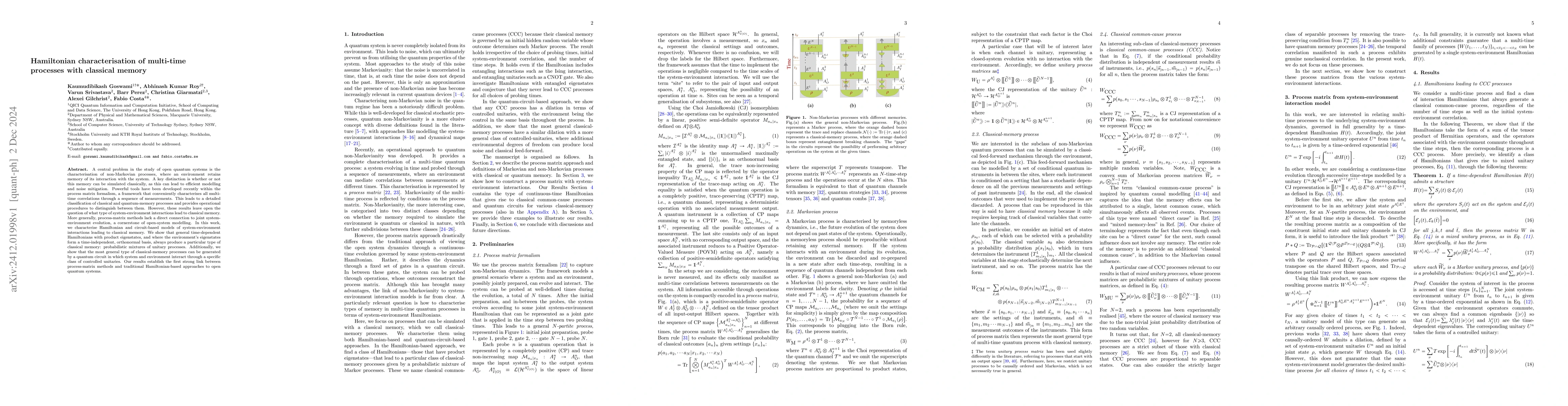 Thumbnail for Hamiltonian characterisation of multi-time processes with classical
  memory