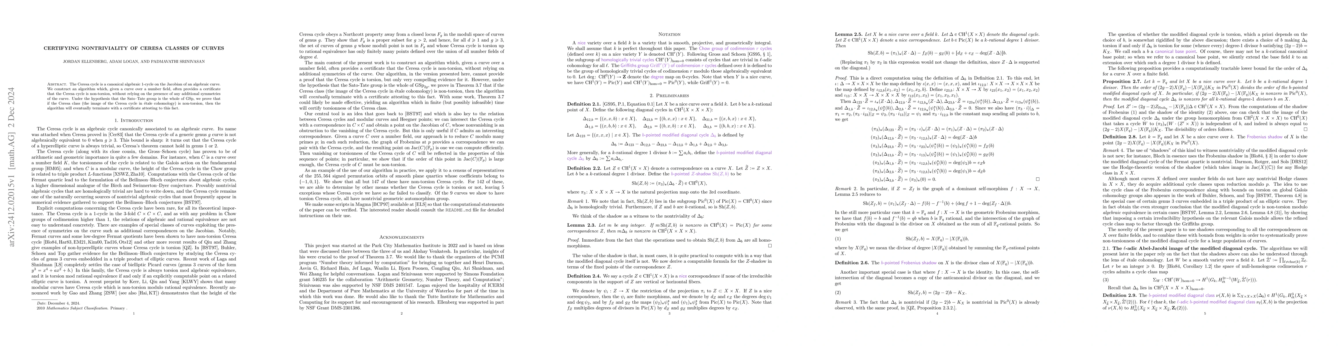 Thumbnail for Certifying nontriviality of Ceresa classes of curves