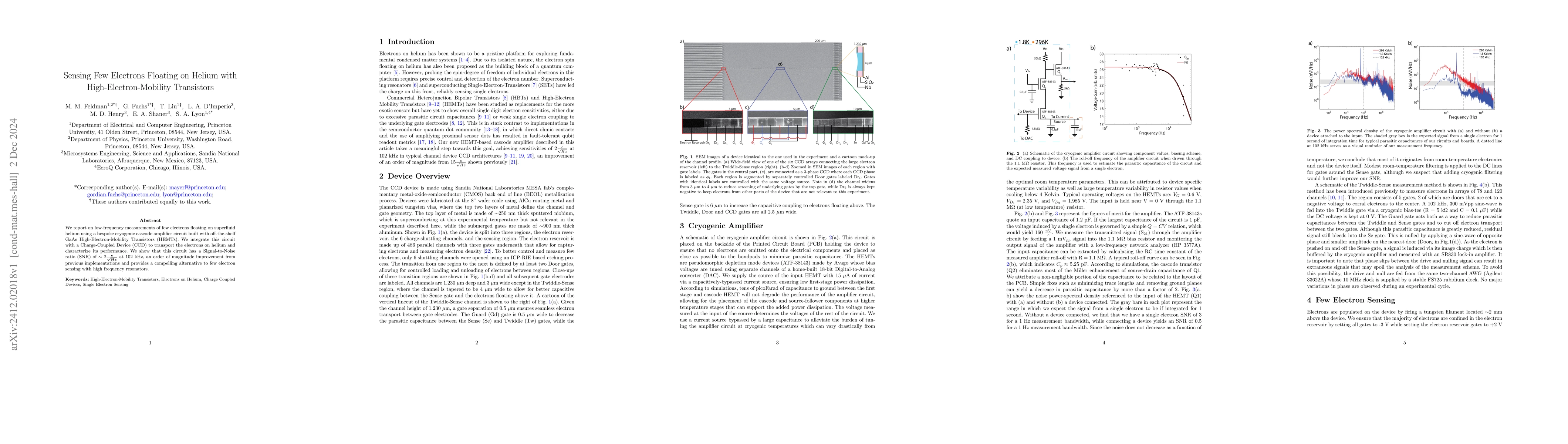 Thumbnail for Sensing Few Electrons Floating on Helium with High-Electron-Mobility
  Transistors