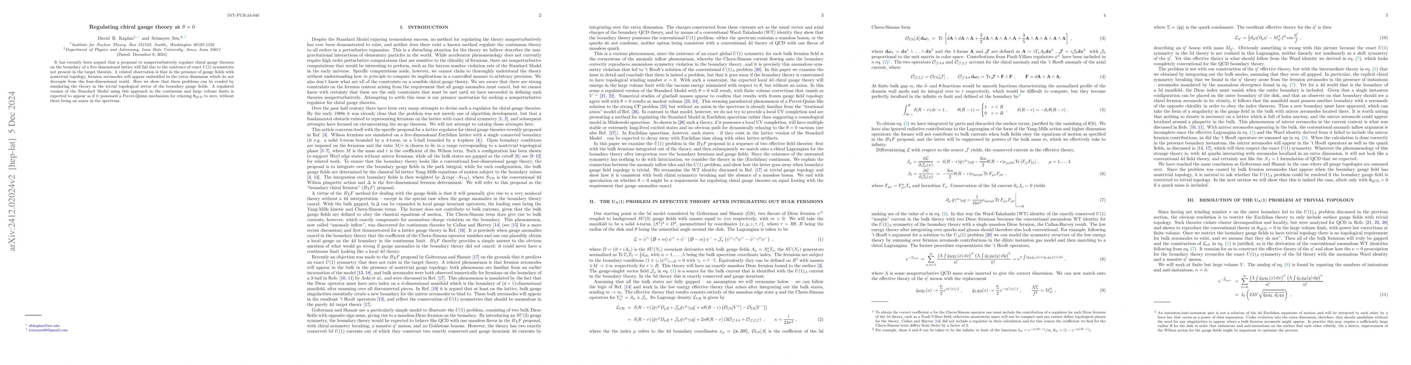 Thumbnail for Regulating chiral gauge theory at $θ=0$