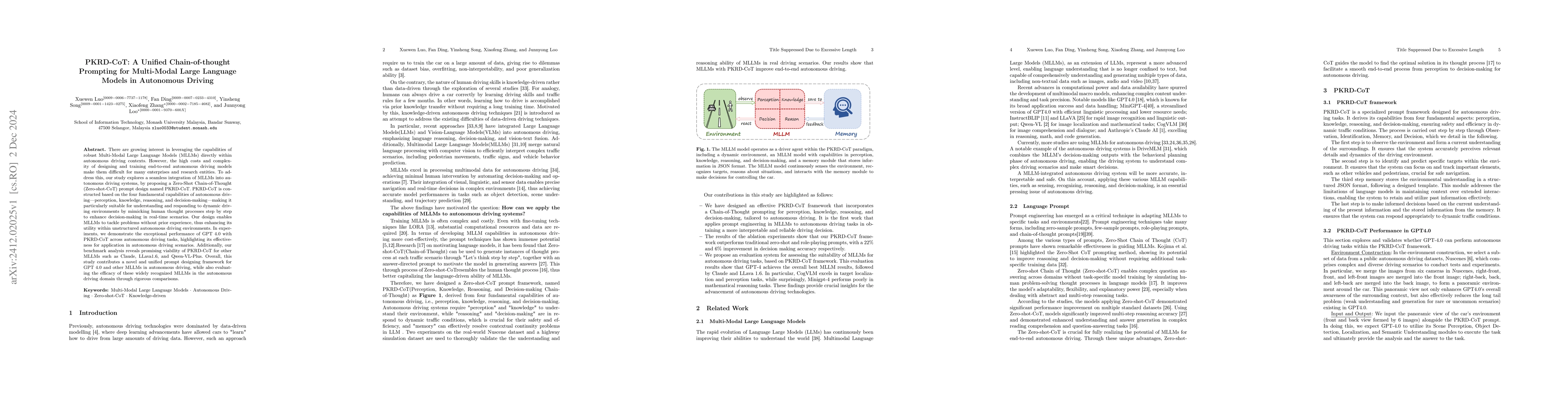 Thumbnail for PKRD-CoT: A Unified Chain-of-thought Prompting for Multi-Modal Large
  Language Models in Autonomous Driving