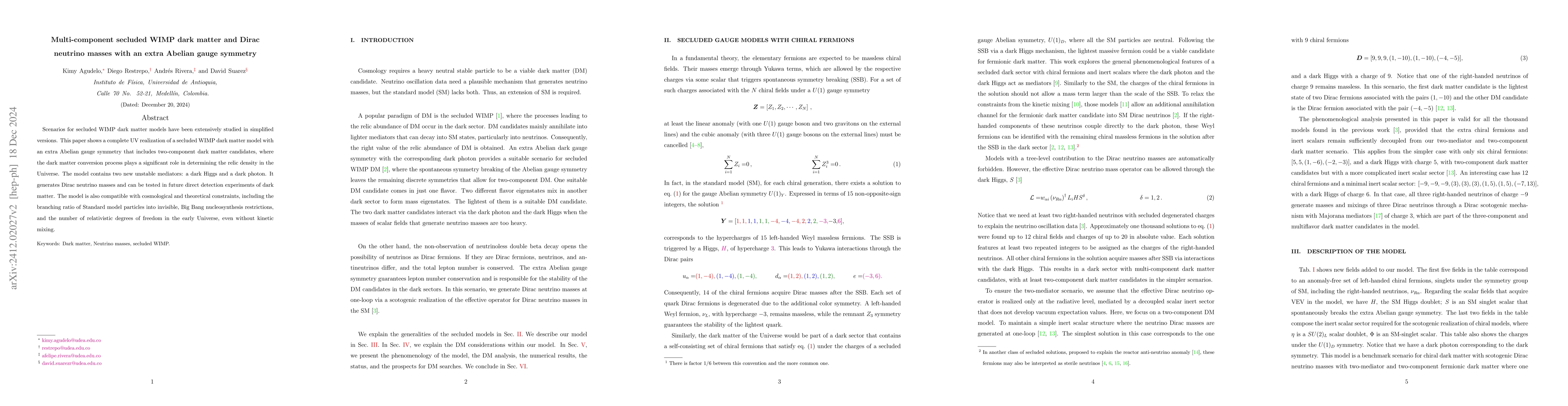 Thumbnail for Multi-component secluded WIMP dark matter and Dirac neutrino masses with
  an extra Abelian gauge symmetry
