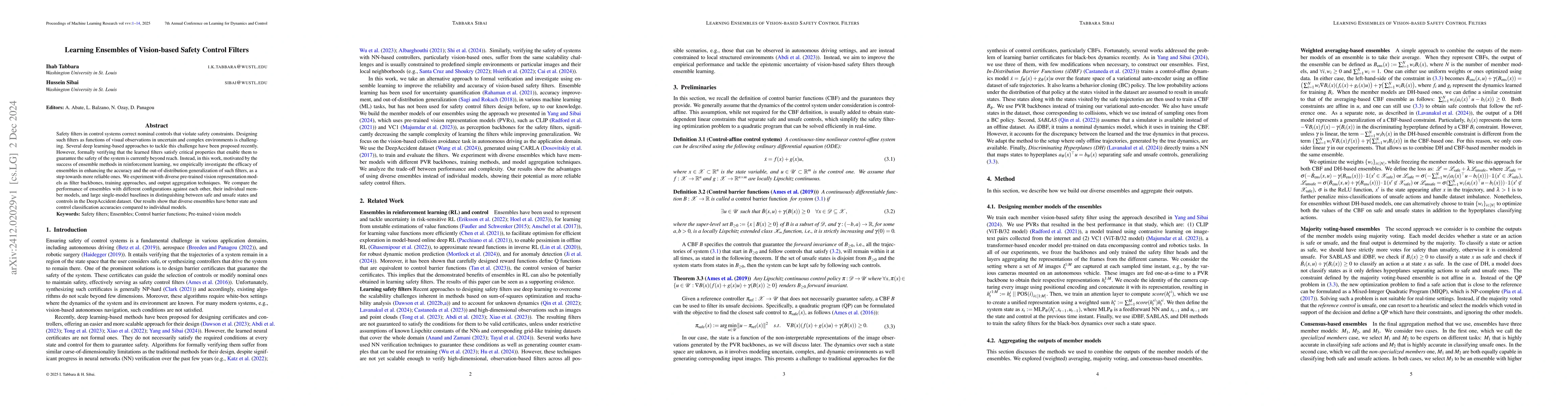 Thumbnail for Learning Ensembles of Vision-based Safety Control Filters