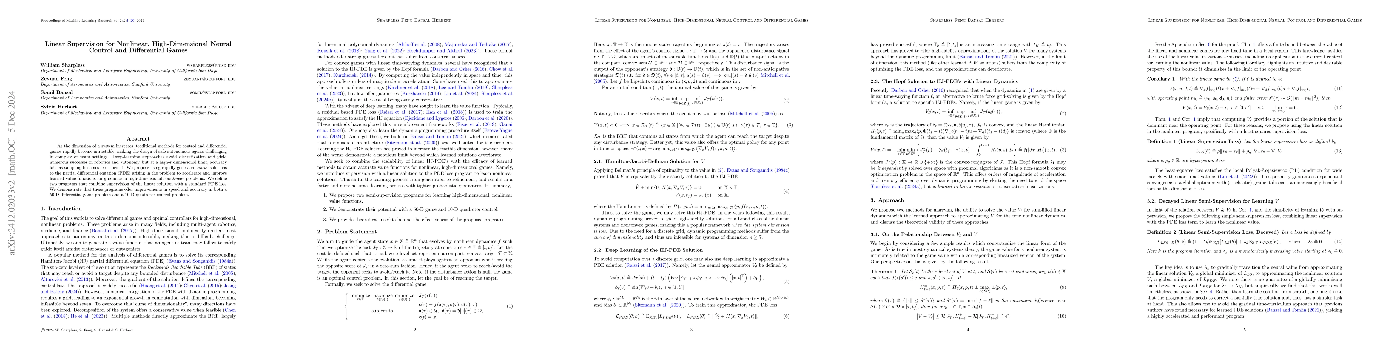 Thumbnail for Linear Supervision for Nonlinear, High-Dimensional Neural Control and
  Differential Games