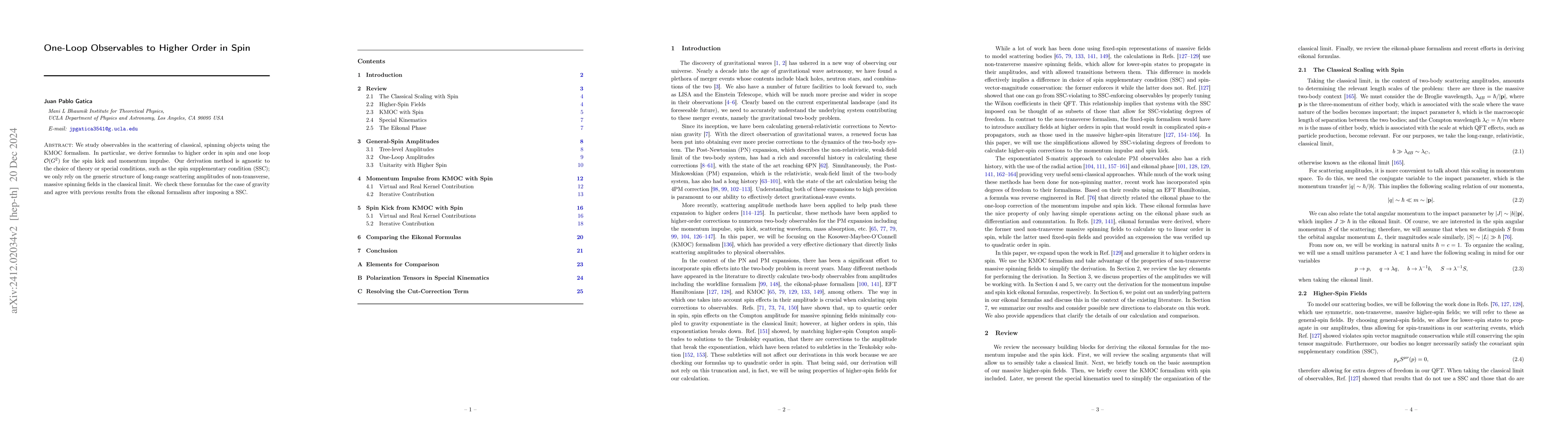Thumbnail for One-Loop Observables to Higher Order in Spin