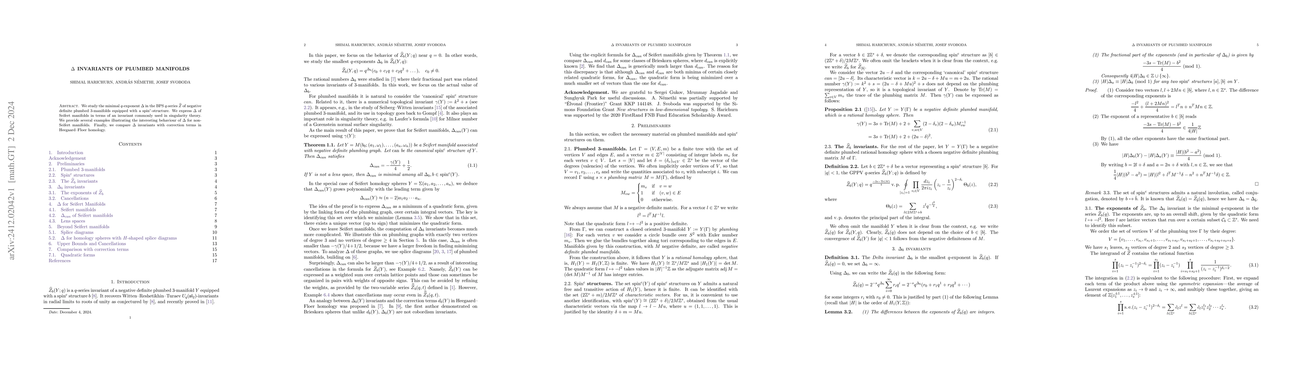Thumbnail for Delta invariants of plumbed 3-manifolds