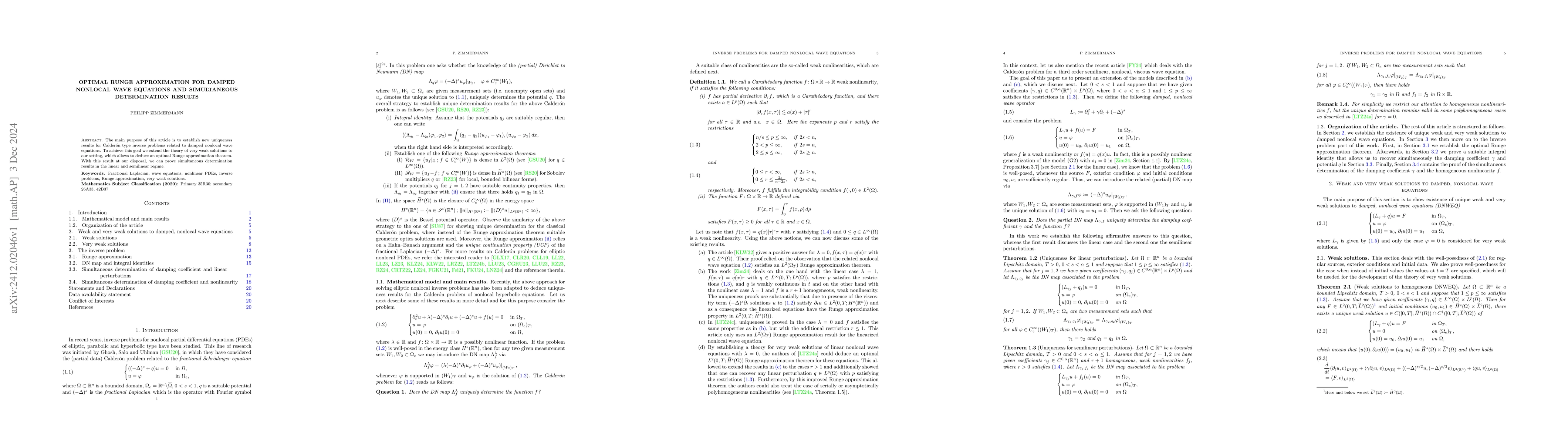 Thumbnail for Optimal Runge approximation for damped nonlocal wave equations and
  simultaneous determination results