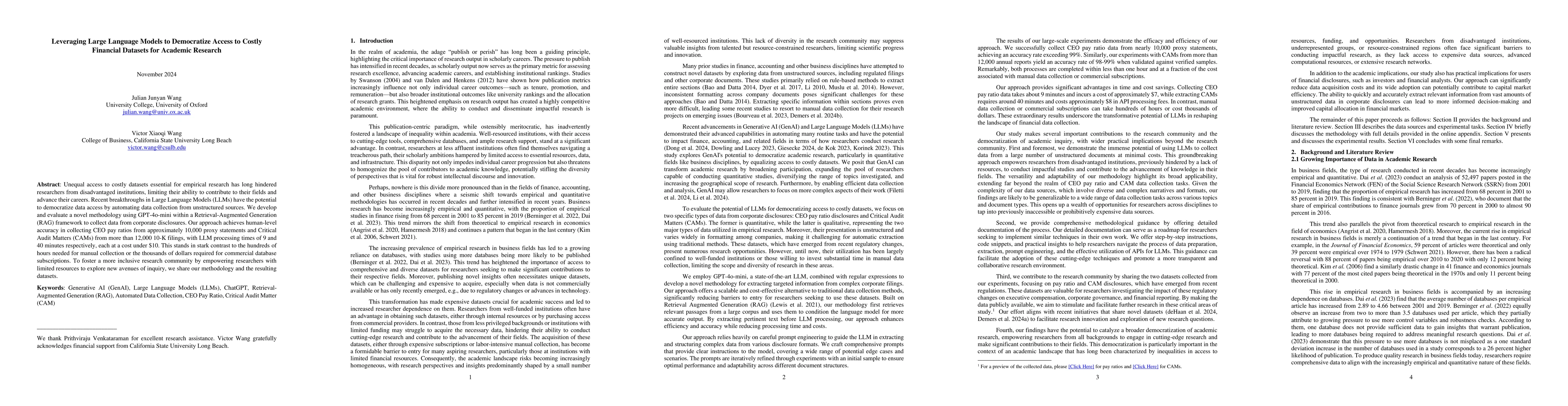 Thumbnail for Leveraging Large Language Models to Democratize Access to Costly
  Financial Datasets for Academic Research