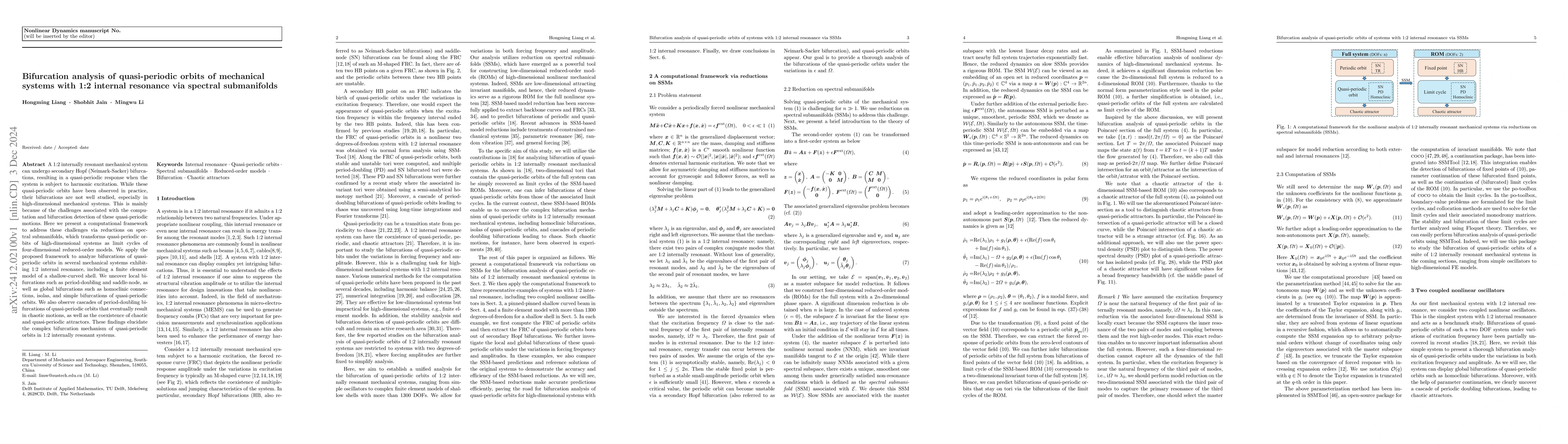 Thumbnail for Bifurcation analysis of quasi-periodic orbits of mechanical systems with
  1:2 internal resonance via spectral submanifolds