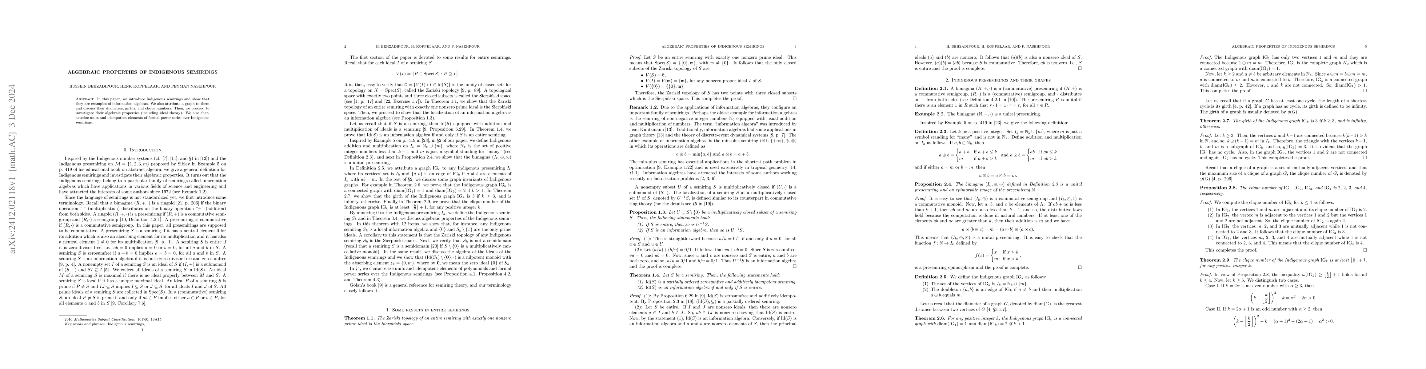 Thumbnail for Algebraic properties of Indigenous semirings