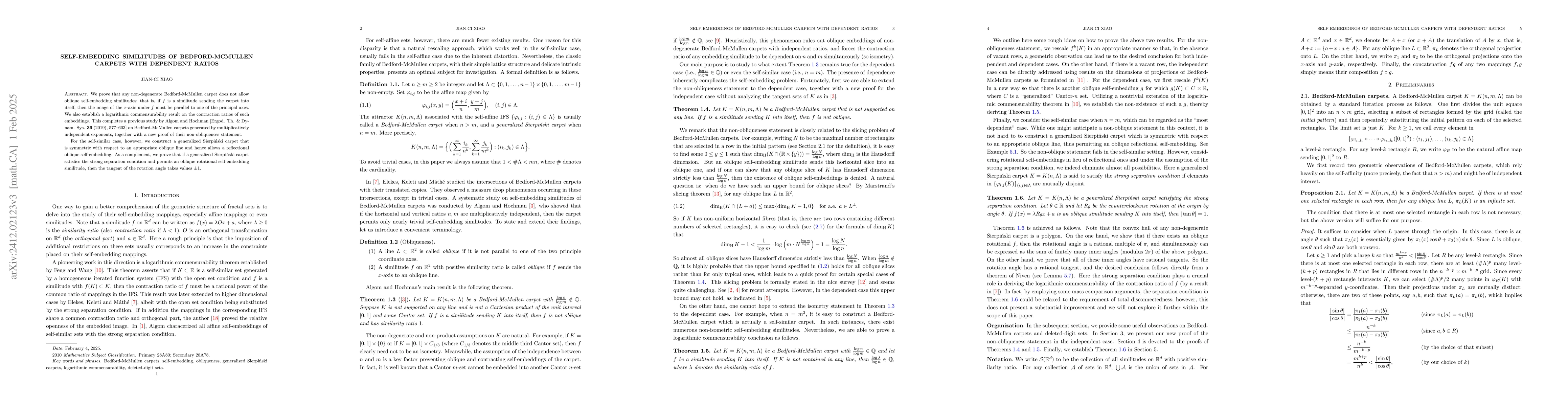 Thumbnail for Self-embedding similitudes of Bedford-McMullen carpets with dependent
  ratios
