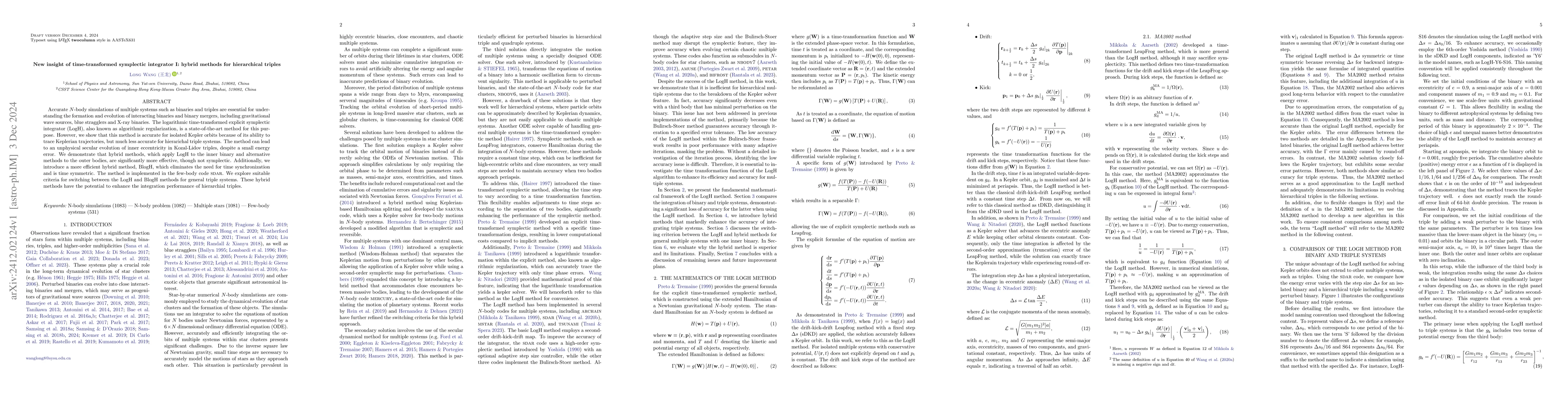 Thumbnail for New insight of time-transformed symplectic integrator I: hybrid methods
  for hierarchical triples