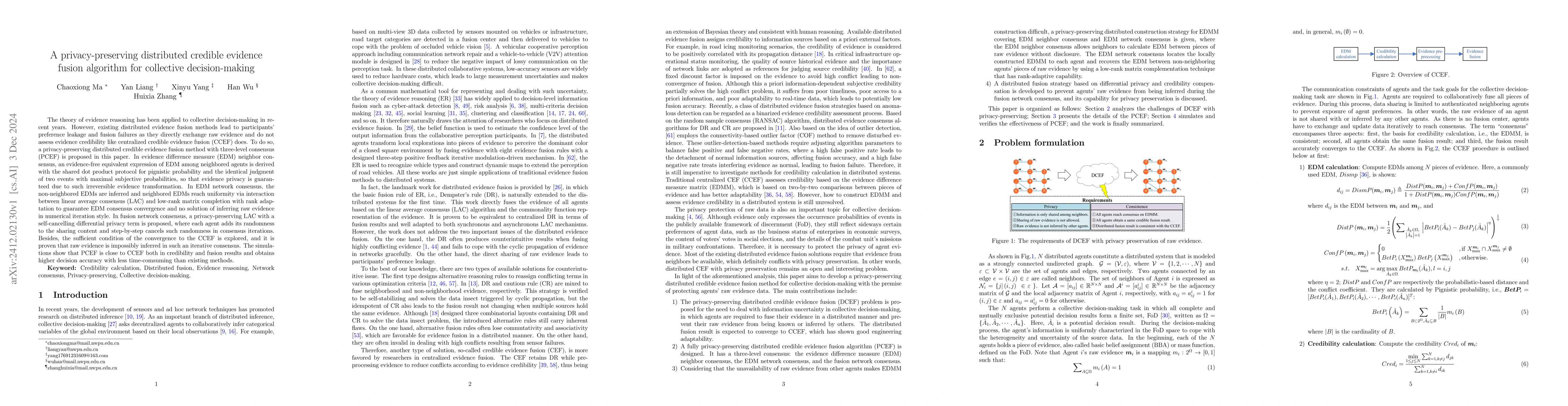 Thumbnail for A privacy-preserving distributed credible evidence fusion algorithm for
  collective decision-making