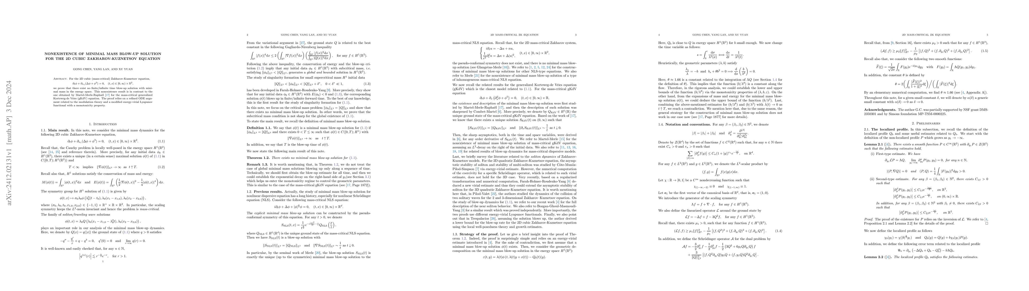 Thumbnail for Nonexistence of minimal mass blow-up solution for the 2D cubic
  Zakharov-Kuznetsov equation