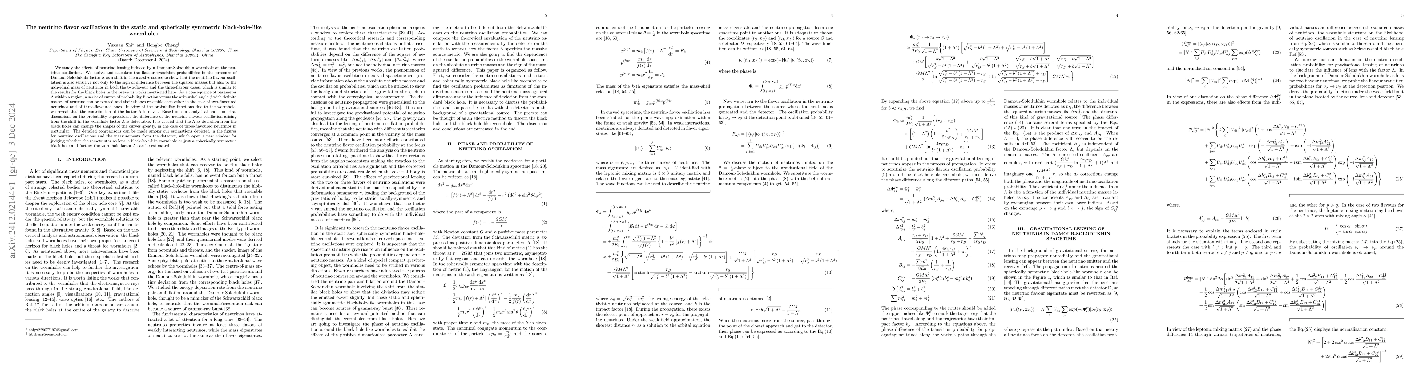 Thumbnail for The neutrino flavor oscillations in the static and spherically symmetric
  black-hole-like wormholes