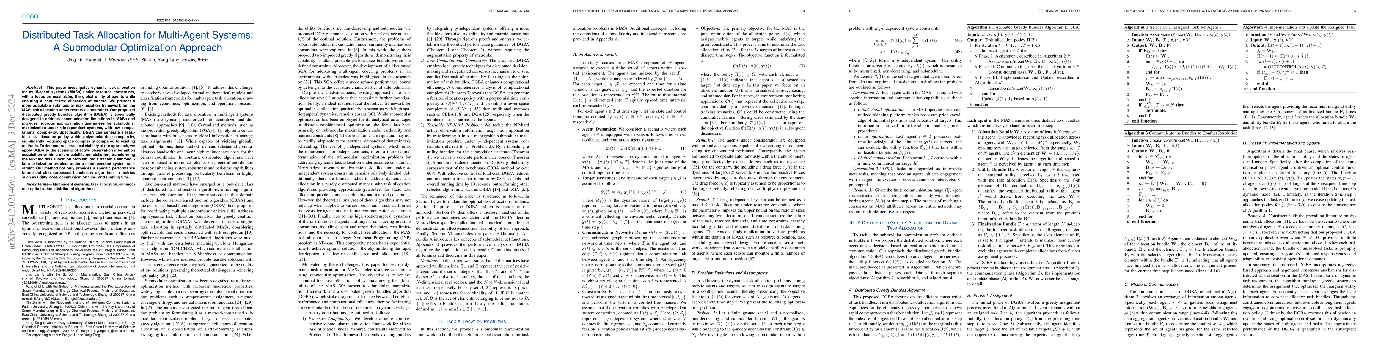 Thumbnail for Distributed Task Allocation for Multi-Agent Systems: A Submodular
  Optimization Approach
