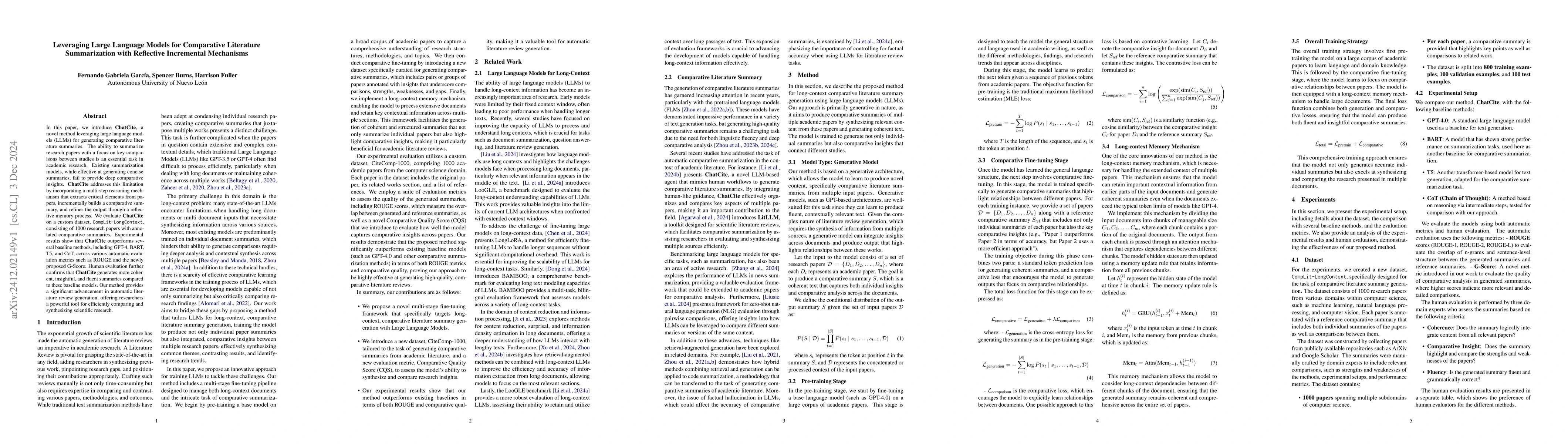 Thumbnail for Leveraging Large Language Models for Comparative Literature
  Summarization with Reflective Incremental Mechanisms