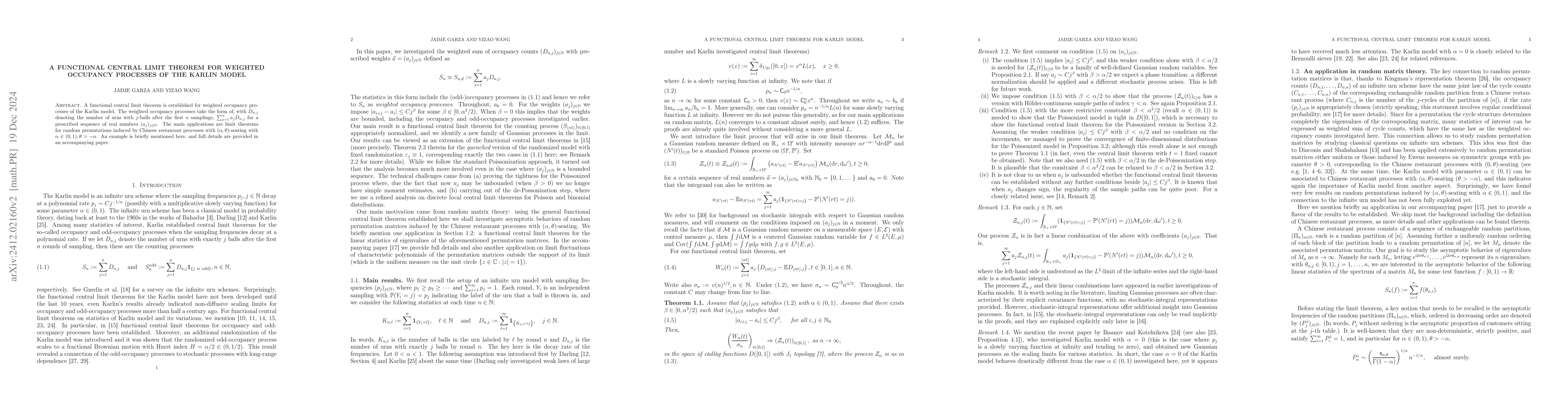 Thumbnail for A functional central limit theorem for weighted occupancy processes of
  Karlin model