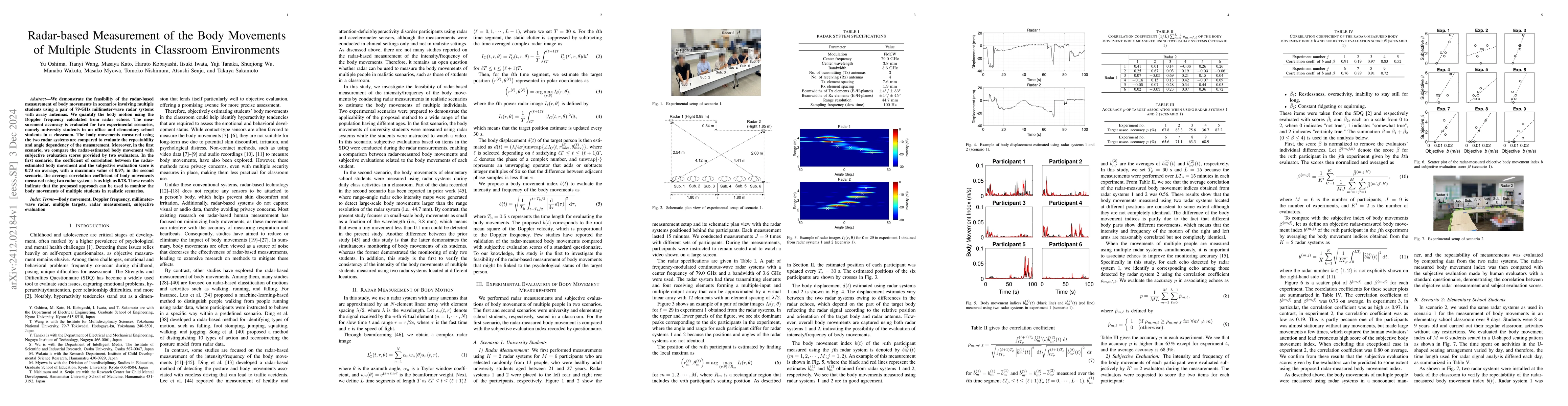 Thumbnail for Radar-based Measurement of the Body Movements of Multiple Students in
  Classroom Environments