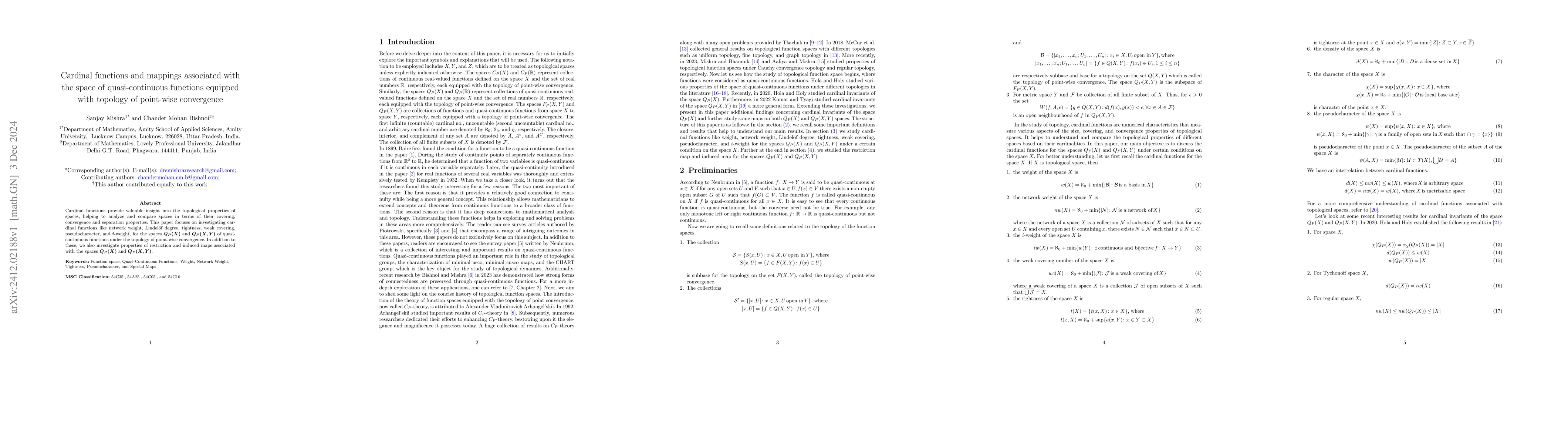 Thumbnail for Cardinal functions and mappings associated with the space of
  quasi-continuous functions equipped with topology of point-wise convergence