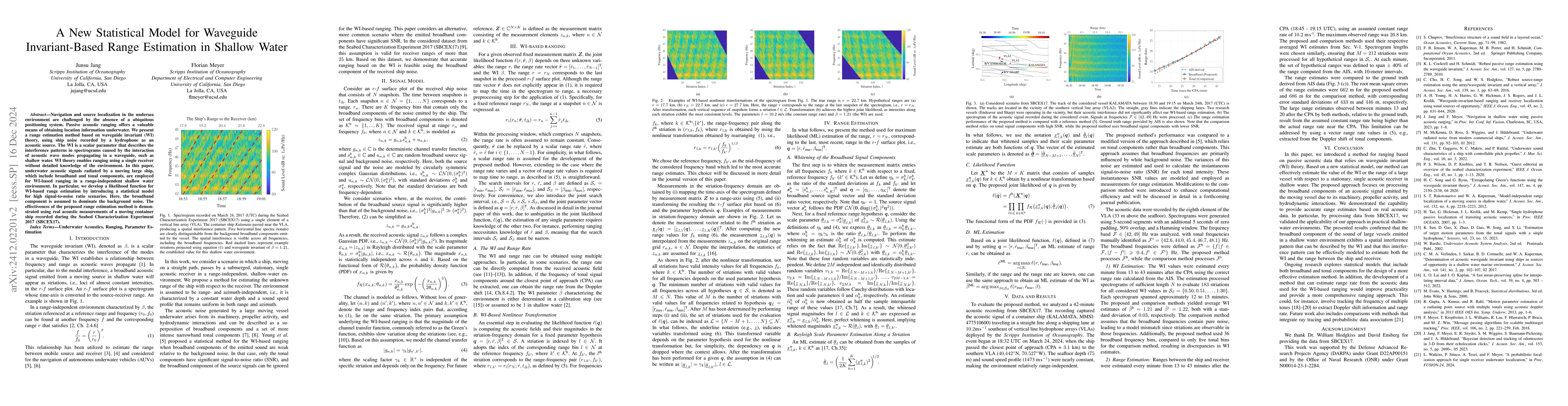 Thumbnail for A New Statistical Model for Waveguide Invariant-Based Range Estimation
  in Shallow Water