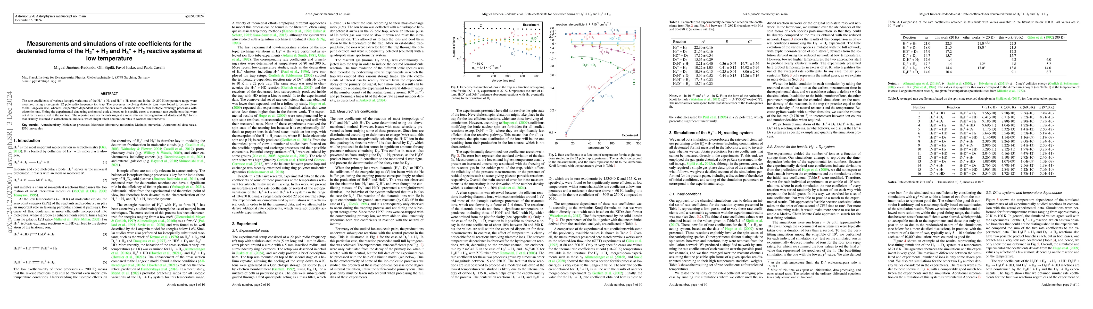 Thumbnail for Measurements and simulations of rate coefficients for the deuterated
  forms of the H2 + + H2 and H3 + + H2 reactive systems at low temperature