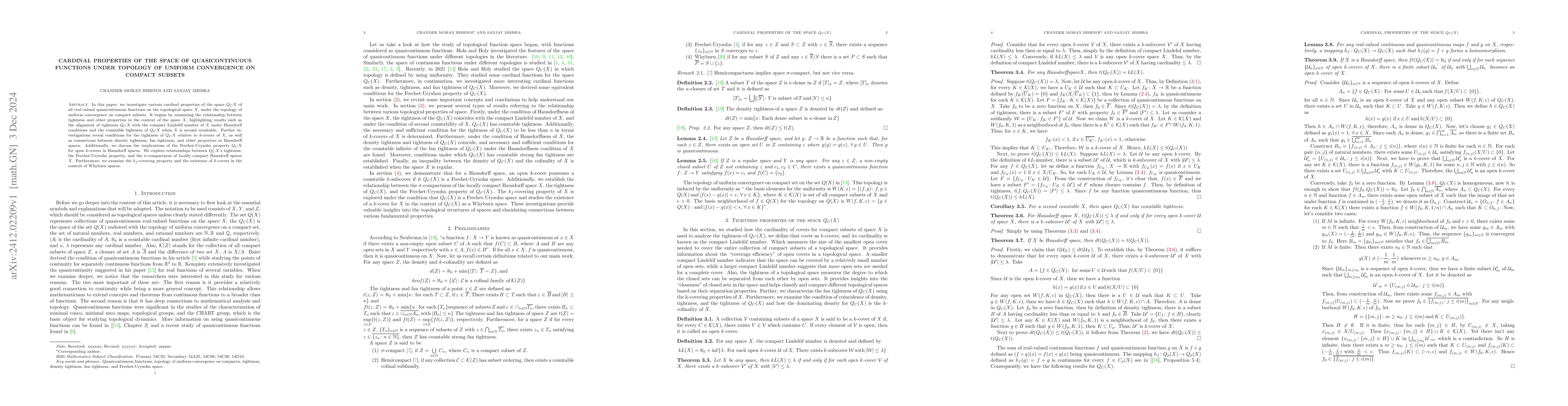 Thumbnail for Cardinal Properties of the Space of Quasicontinuous Functions under
  Topology of Uniform Convergence on Compact Subsets