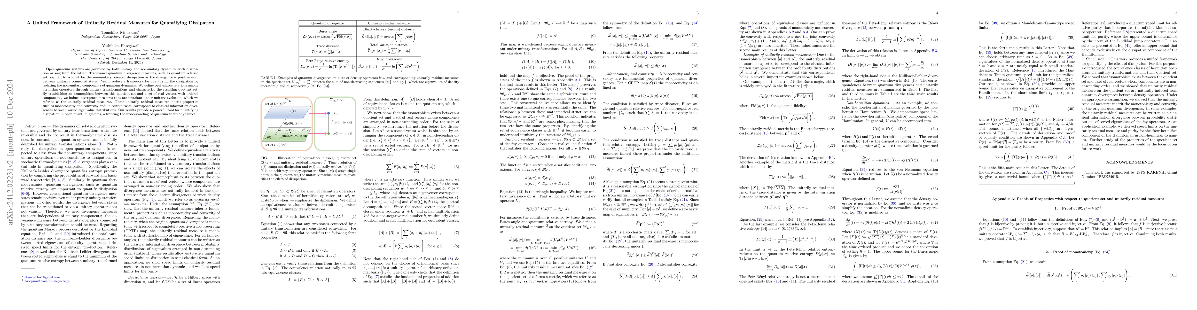 Thumbnail for A unified framework of unitarily residual measures for quantifying
  dissipation