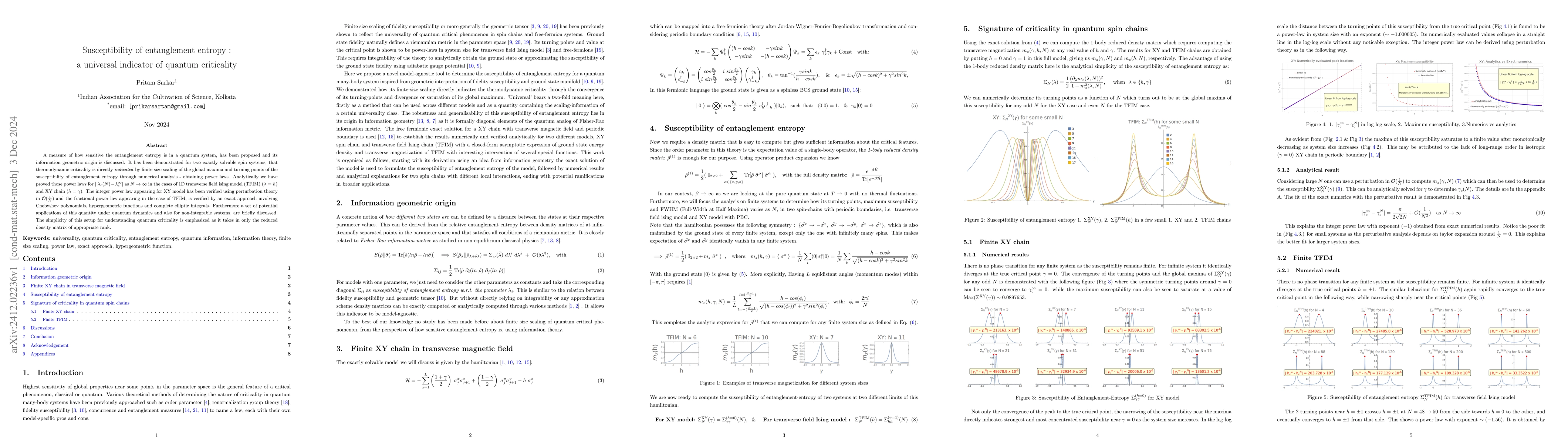 Thumbnail for Susceptibility of entanglement entropy: a universal indicator of quantum
  criticality