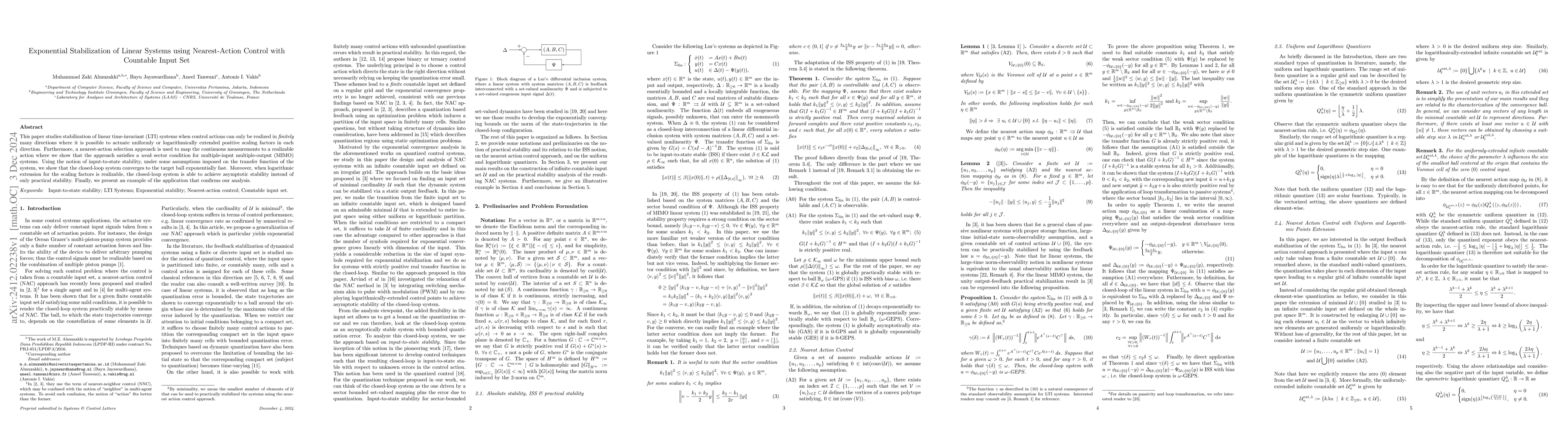 Thumbnail for Exponential Stabilization of Linear Systems using Nearest-Action Control
  with Countable Input Set