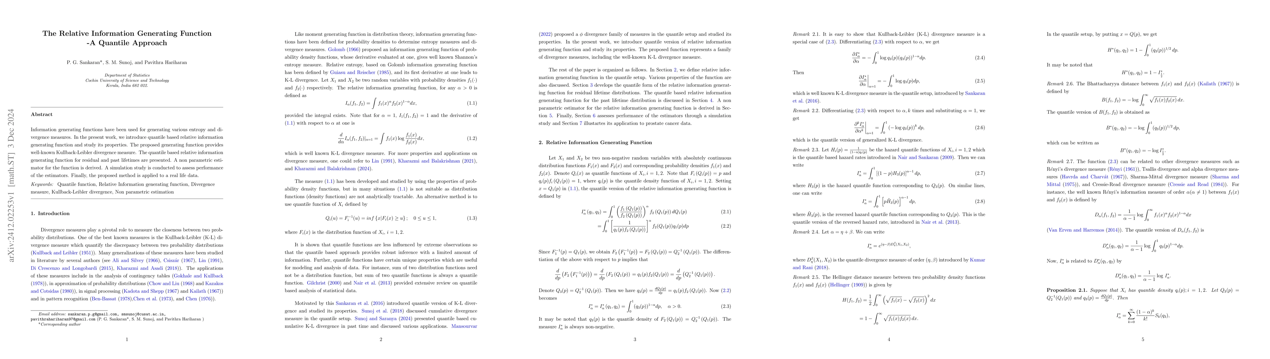 Thumbnail for The Relative Information Generating Function-A Quantile Approach