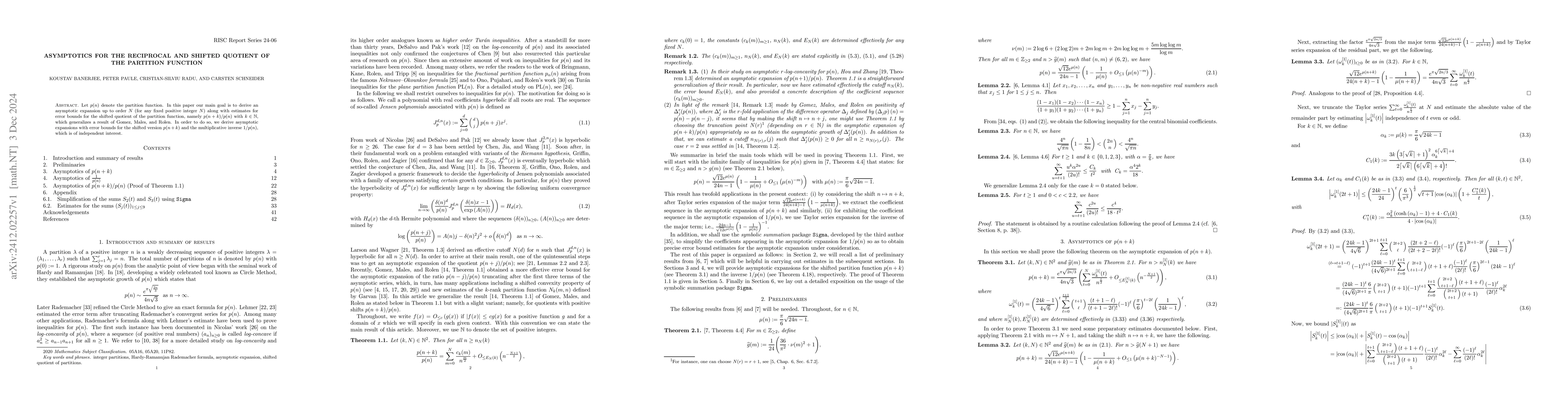 Thumbnail for Asymptotics for the reciprocal and shifted quotient of the partition
  function