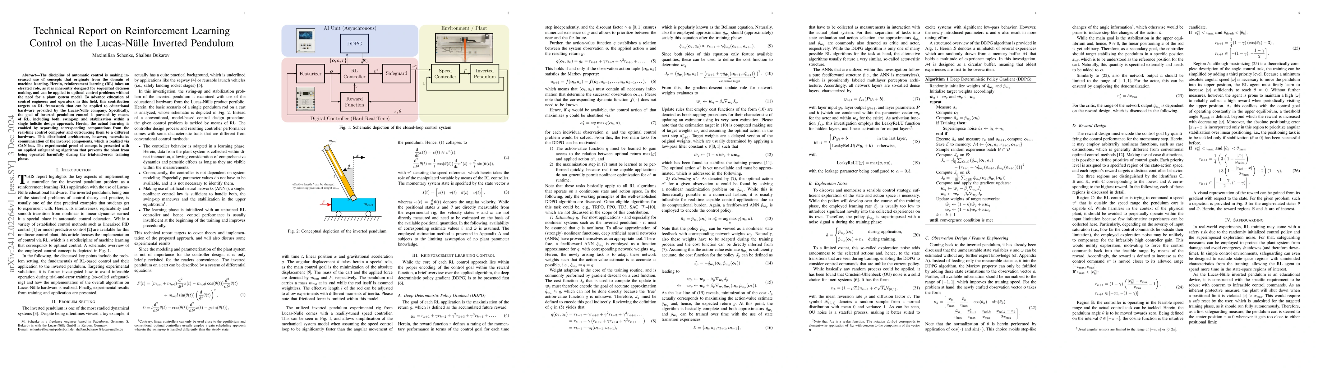 Thumbnail for Technical Report on Reinforcement Learning Control on the Lucas-Nülle
  Inverted Pendulum