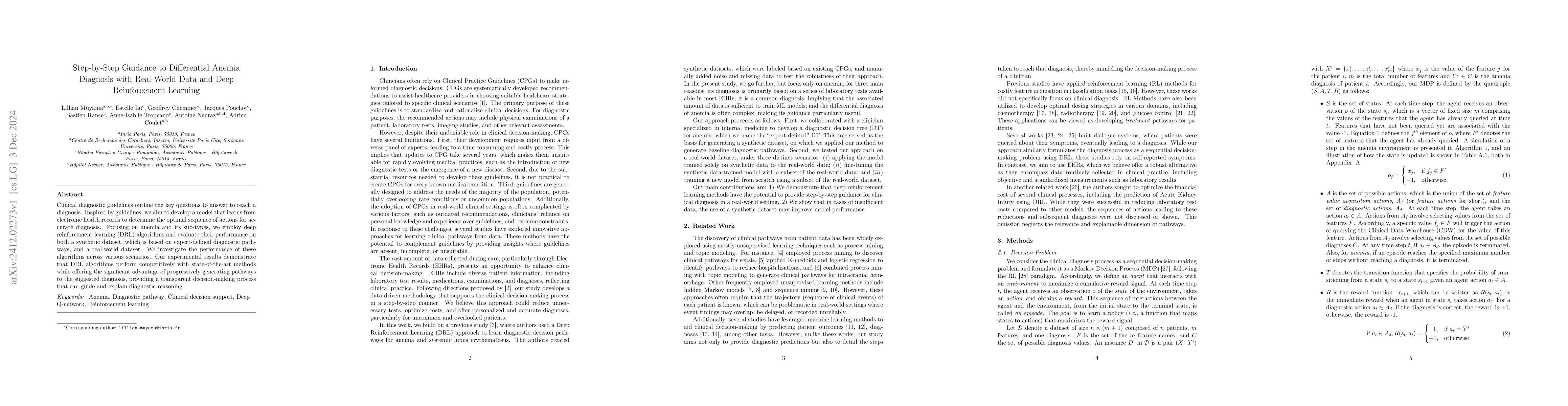 Thumbnail for Step-by-Step Guidance to Differential Anemia Diagnosis with Real-World
  Data and Deep Reinforcement Learning