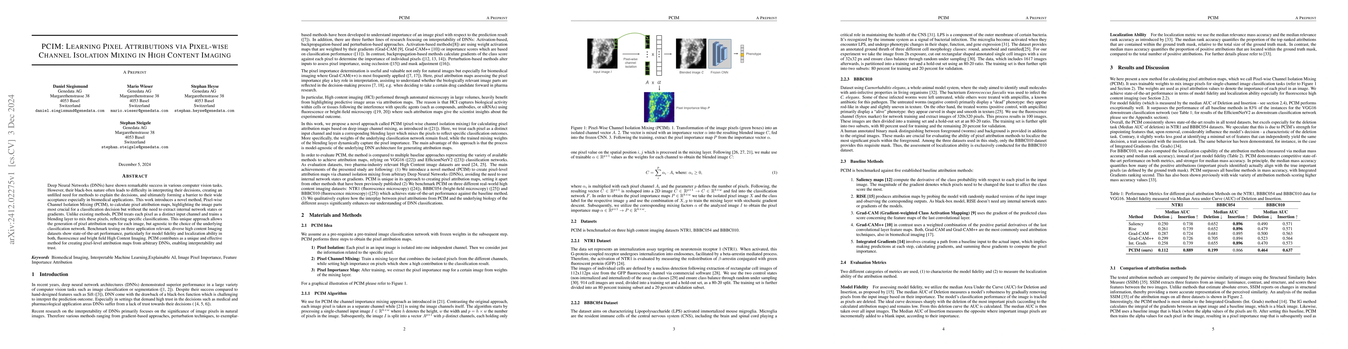 Thumbnail for PCIM: Learning Pixel Attributions via Pixel-wise Channel Isolation
  Mixing in High Content Imaging