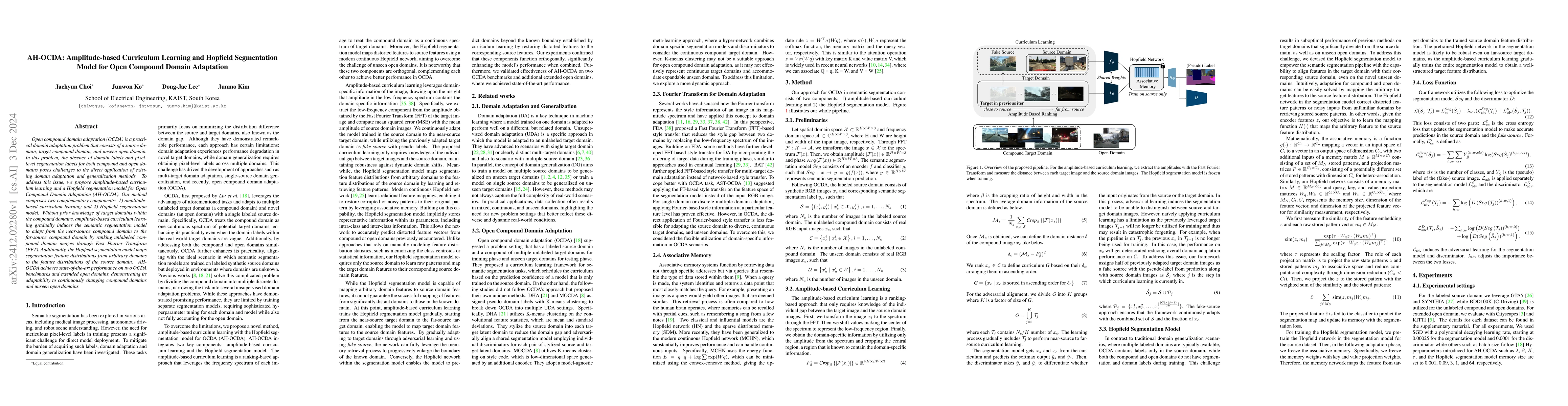 Thumbnail for AH-OCDA: Amplitude-based Curriculum Learning and Hopfield Segmentation
  Model for Open Compound Domain Adaptation
