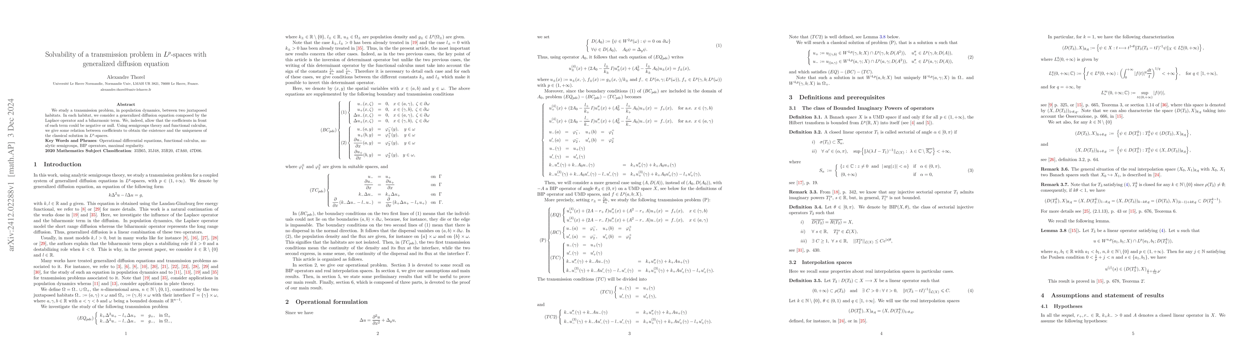 Thumbnail for Solvability of a transmission problem in $L^p$-spaces with generalized
  diffusion equation