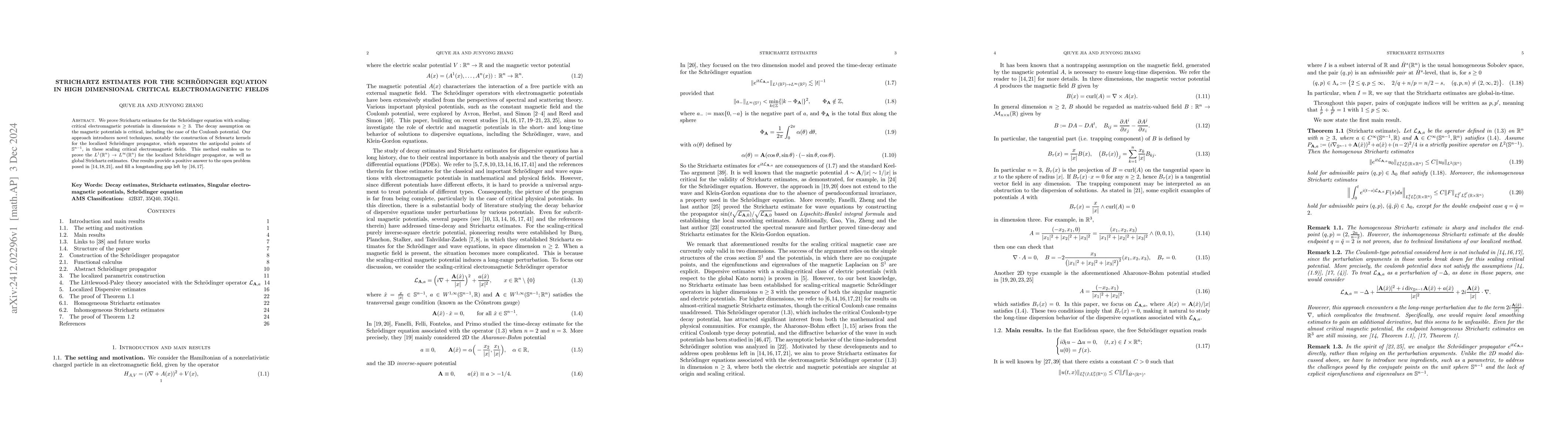 Thumbnail for Strichartz estimates for the Schrödinger equation in high dimensional
  critical electromagnetic fields