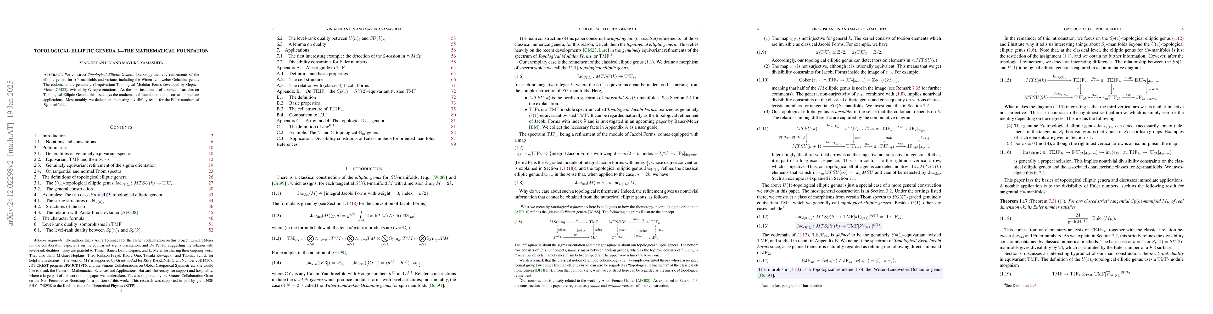 Thumbnail for Topological Elliptic Genera I -- The mathematical foundation