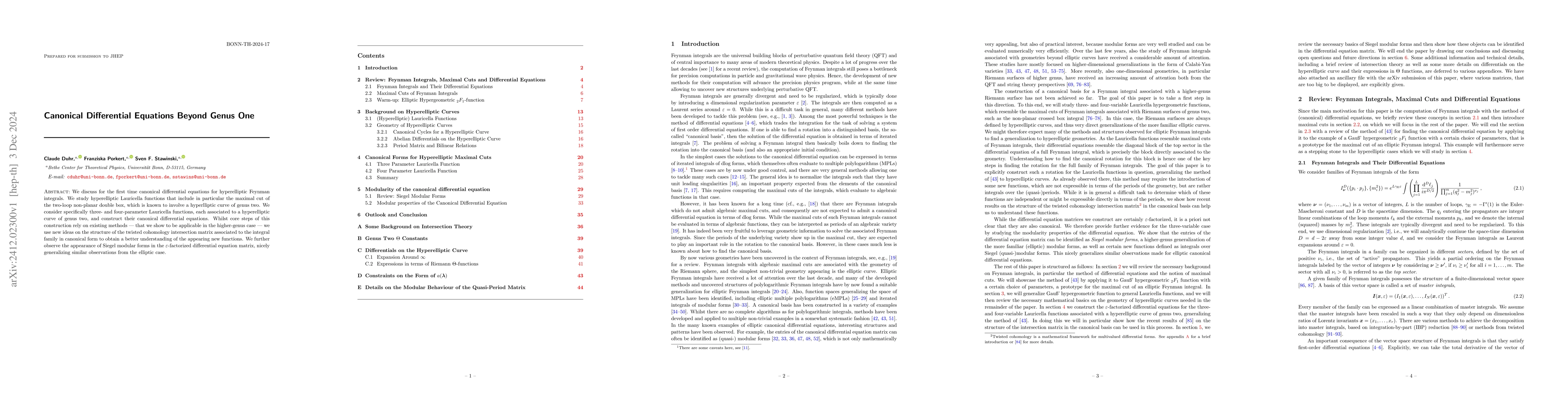 Thumbnail for Canonical Differential Equations Beyond Genus One