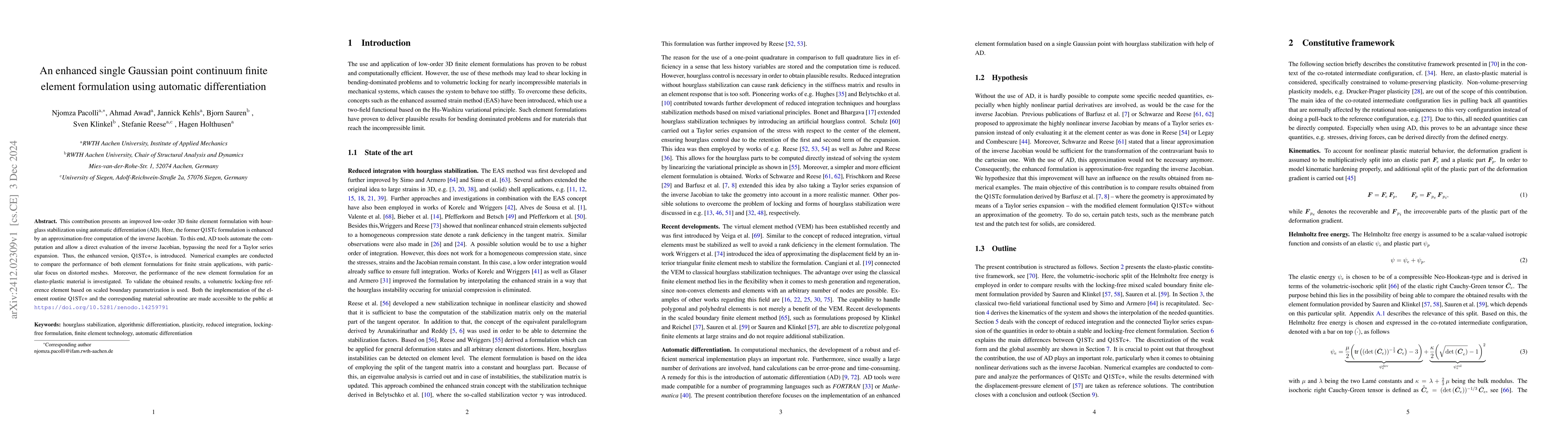 Thumbnail for An enhanced single Gaussian point continuum finite element formulation
  using automatic differentiation