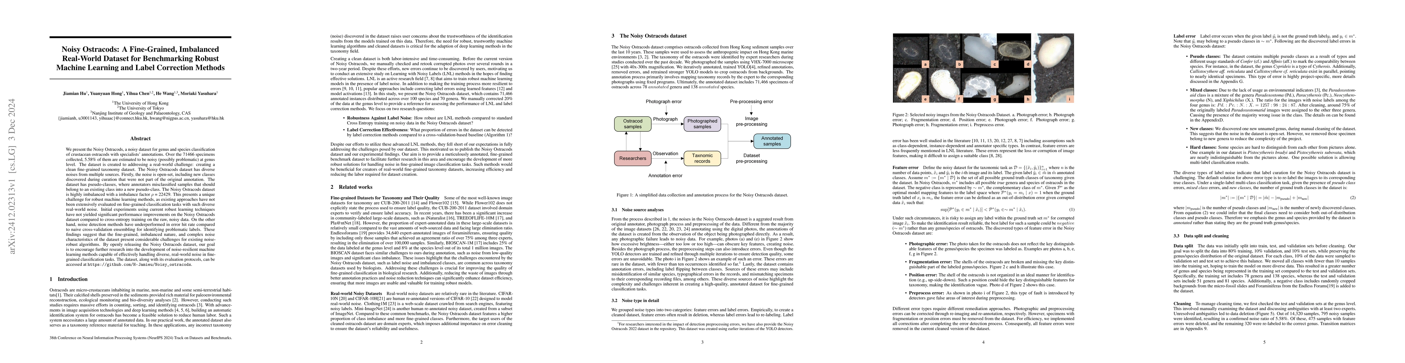 Thumbnail for Noisy Ostracods: A Fine-Grained, Imbalanced Real-World Dataset for
  Benchmarking Robust Machine Learning and Label Correction Methods